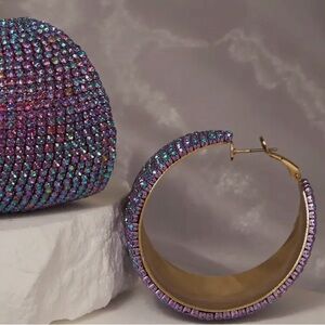 Sparkling Multicolor Rhinestone Hoop Earrings